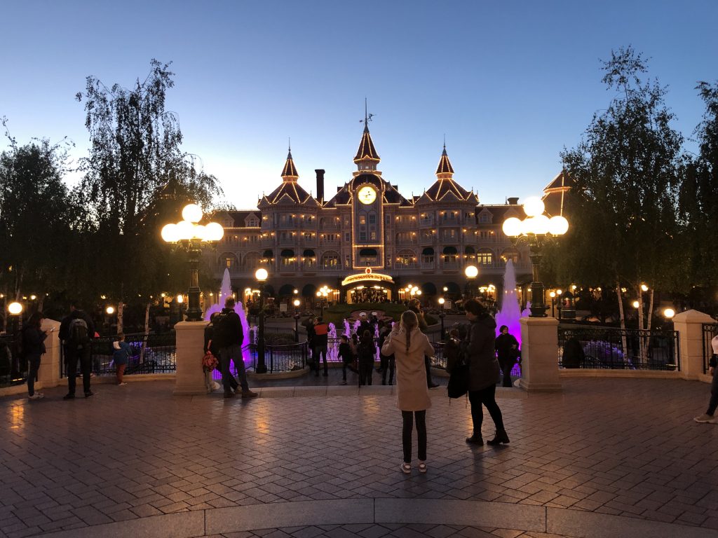 Paris Disney Hotel at night